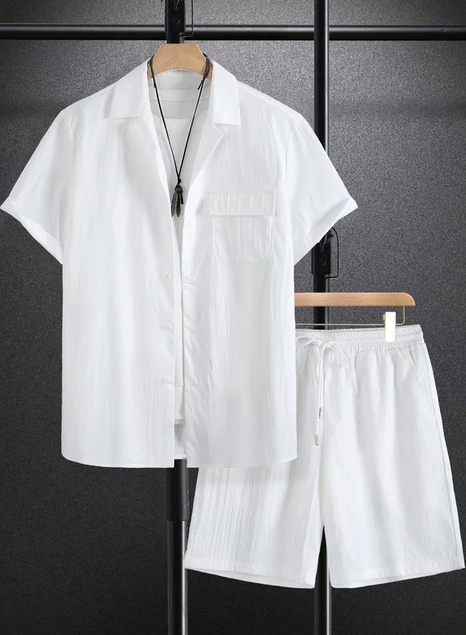 تايك تو طقم قميص سادة بتفاصيل جيوب وشورت